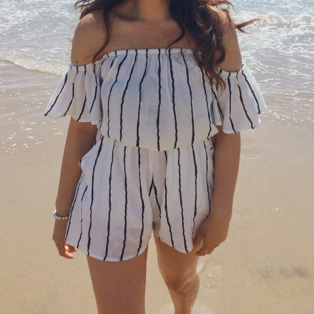 Striped off the shoulder romper